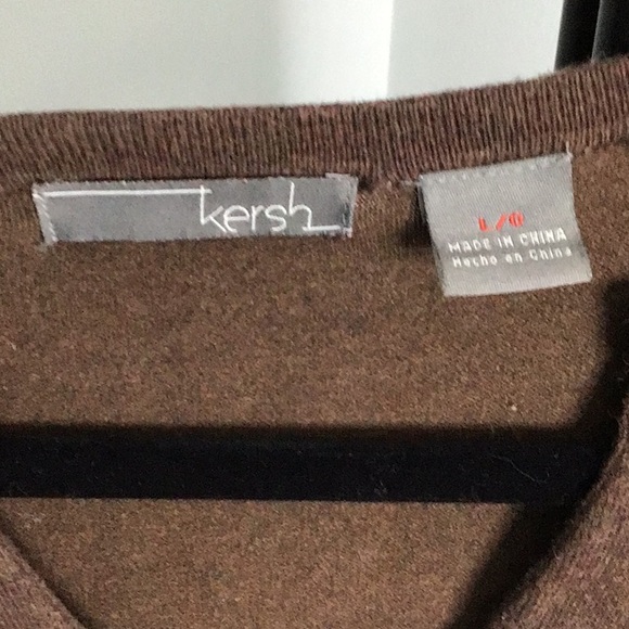 Chocolate Brown 3/4 length sleeve button down V neck sweater - Picture 3 of 4